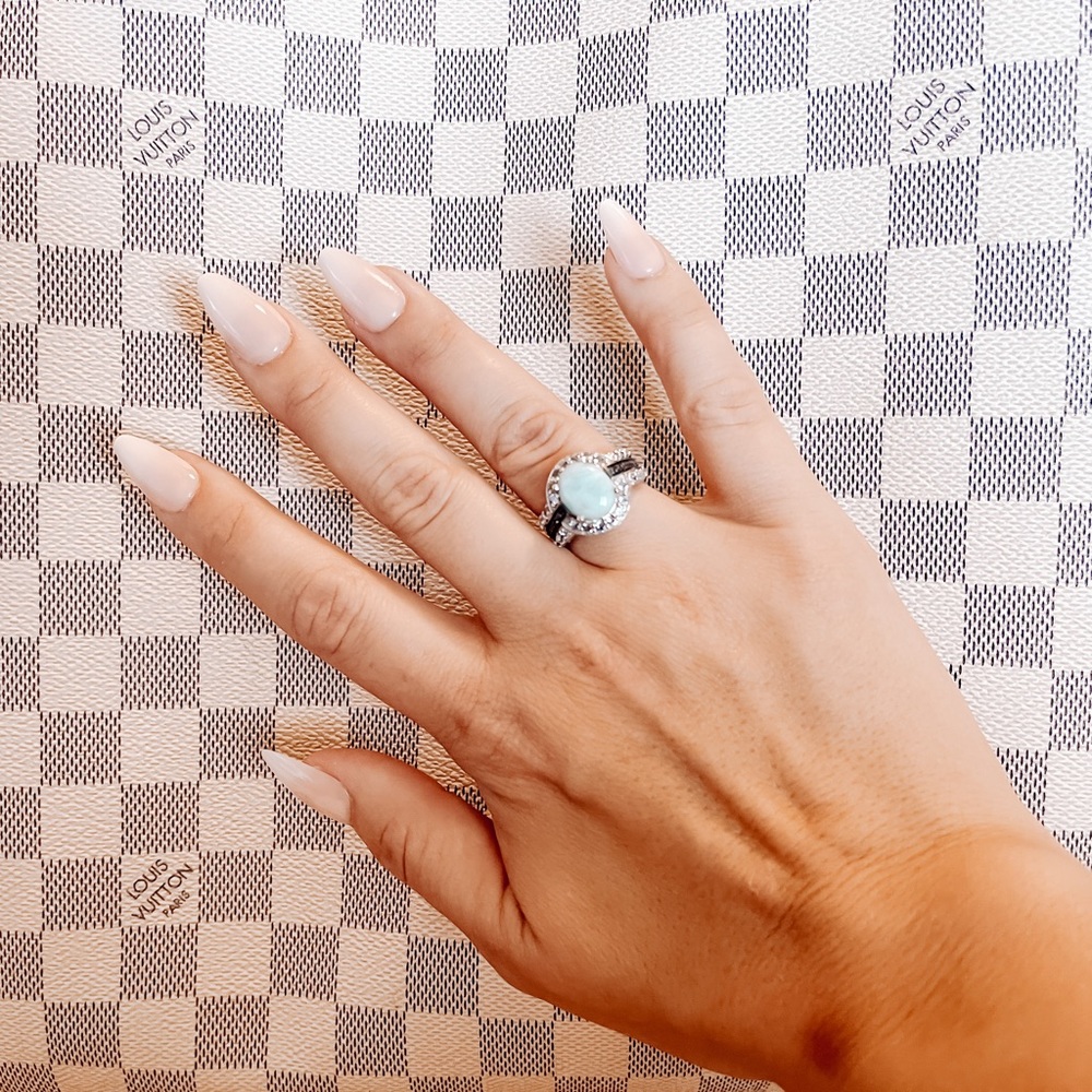 Sterling Silver Genuine Larimar and CZ Ring size 7
